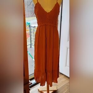 Women's Orange Crochet Midi Dress By Indulge